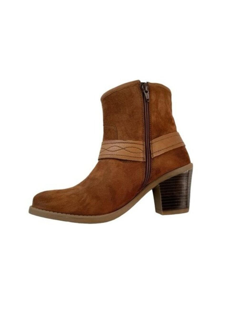 Earth Leather Suede Ankle Boot Lina Arlington Western Bootie Cognac Size 7.5 - Picture 3 of 10
